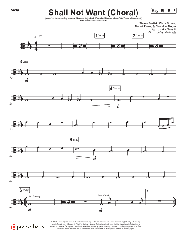 Shall Not Want (Choral Anthem SATB) Viola (Maverick City Music / Elevation Worship / Arr. Luke Gambill)