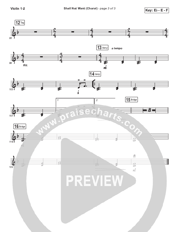 Shall Not Want (Choral Anthem SATB) Violin 1/2 (Maverick City Music / Elevation Worship / Arr. Luke Gambill)