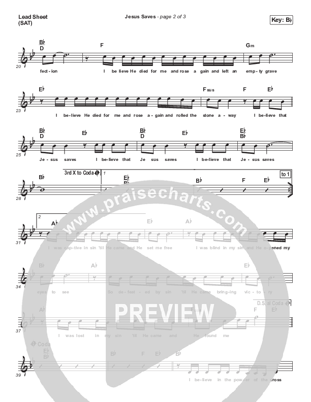 Jesus Saves Lead Sheet (SAT) (Dennis Jernigan)