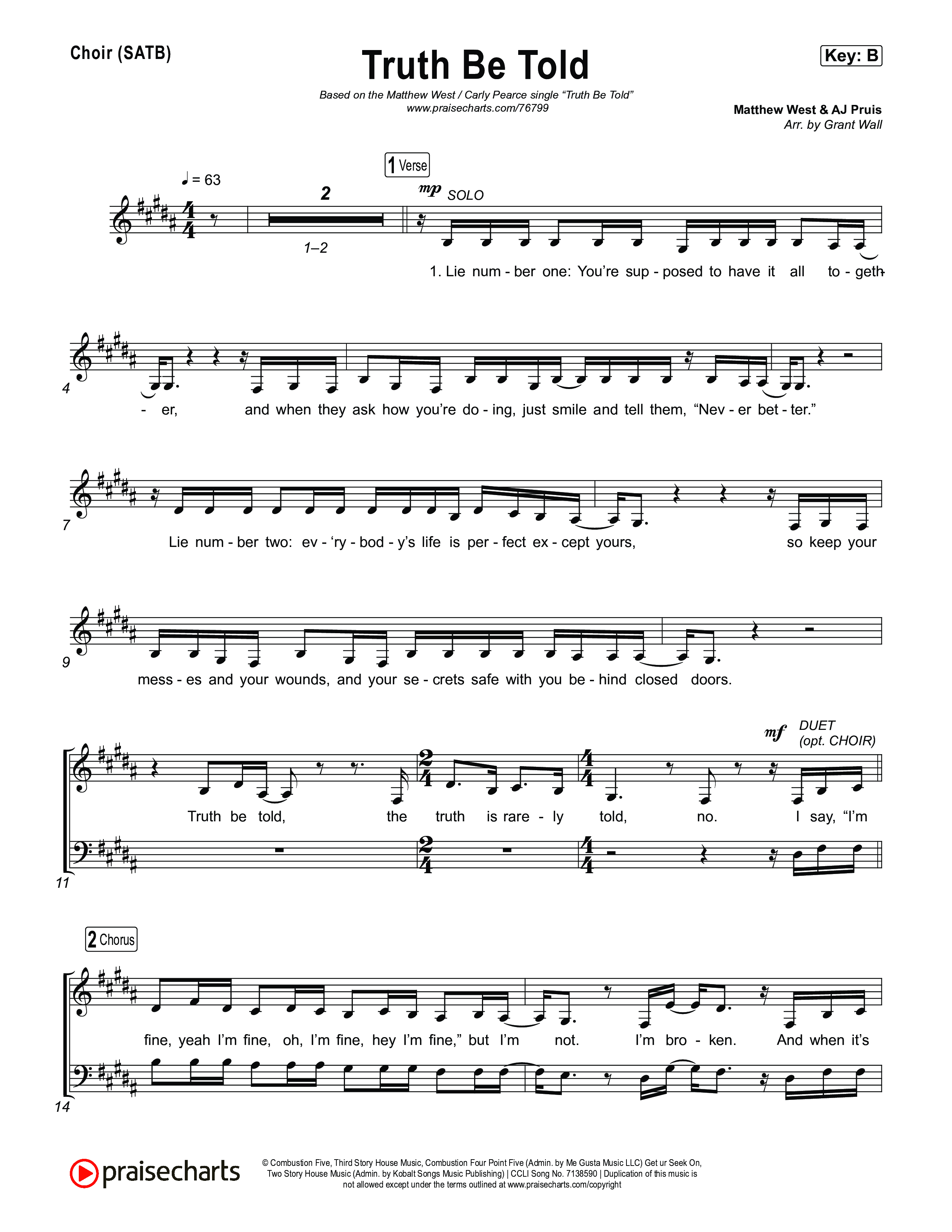 Truth Be Told Choir Sheet (SATB) (Matthew West / Carly Pearce)