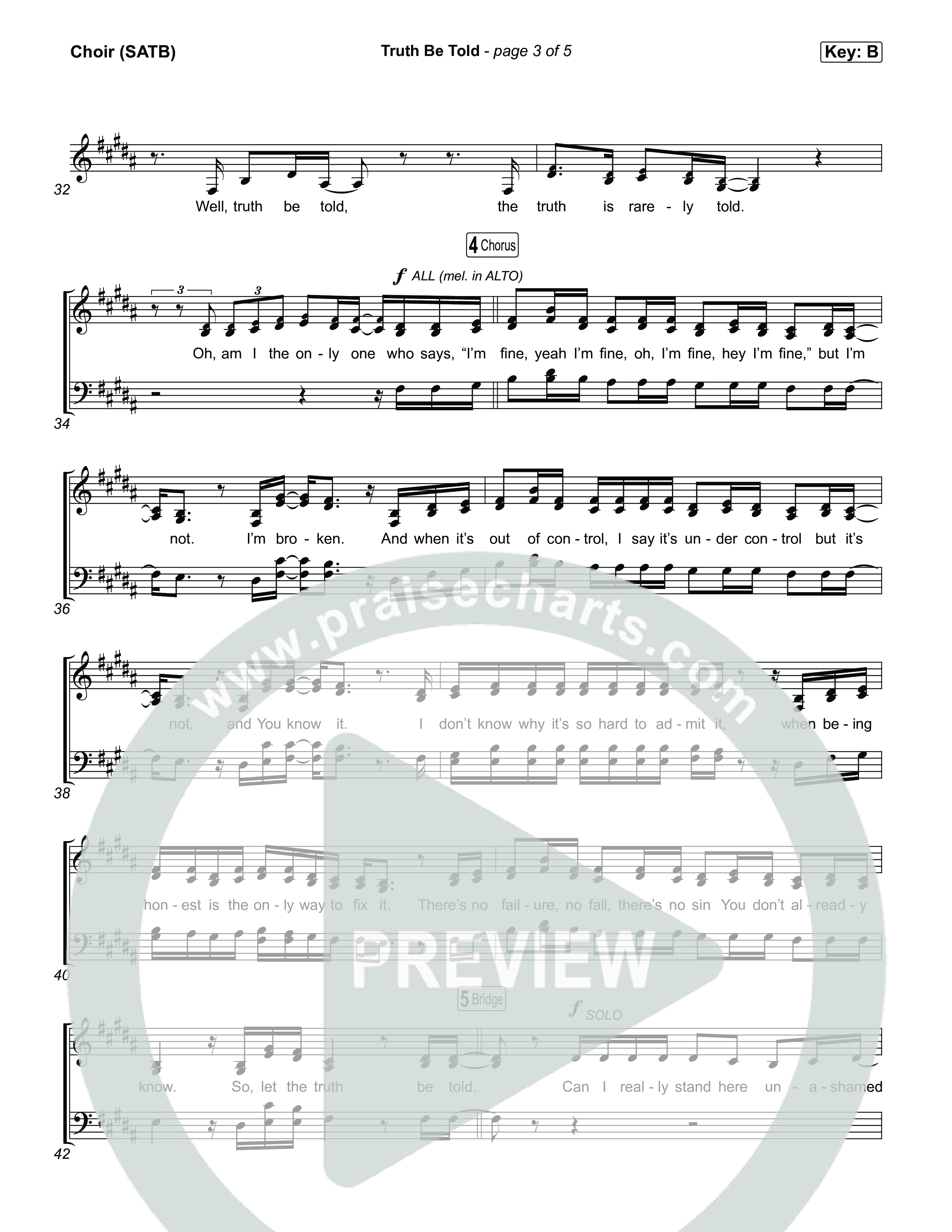 Truth Be Told Choir Sheet (SATB) (Matthew West / Carly Pearce)