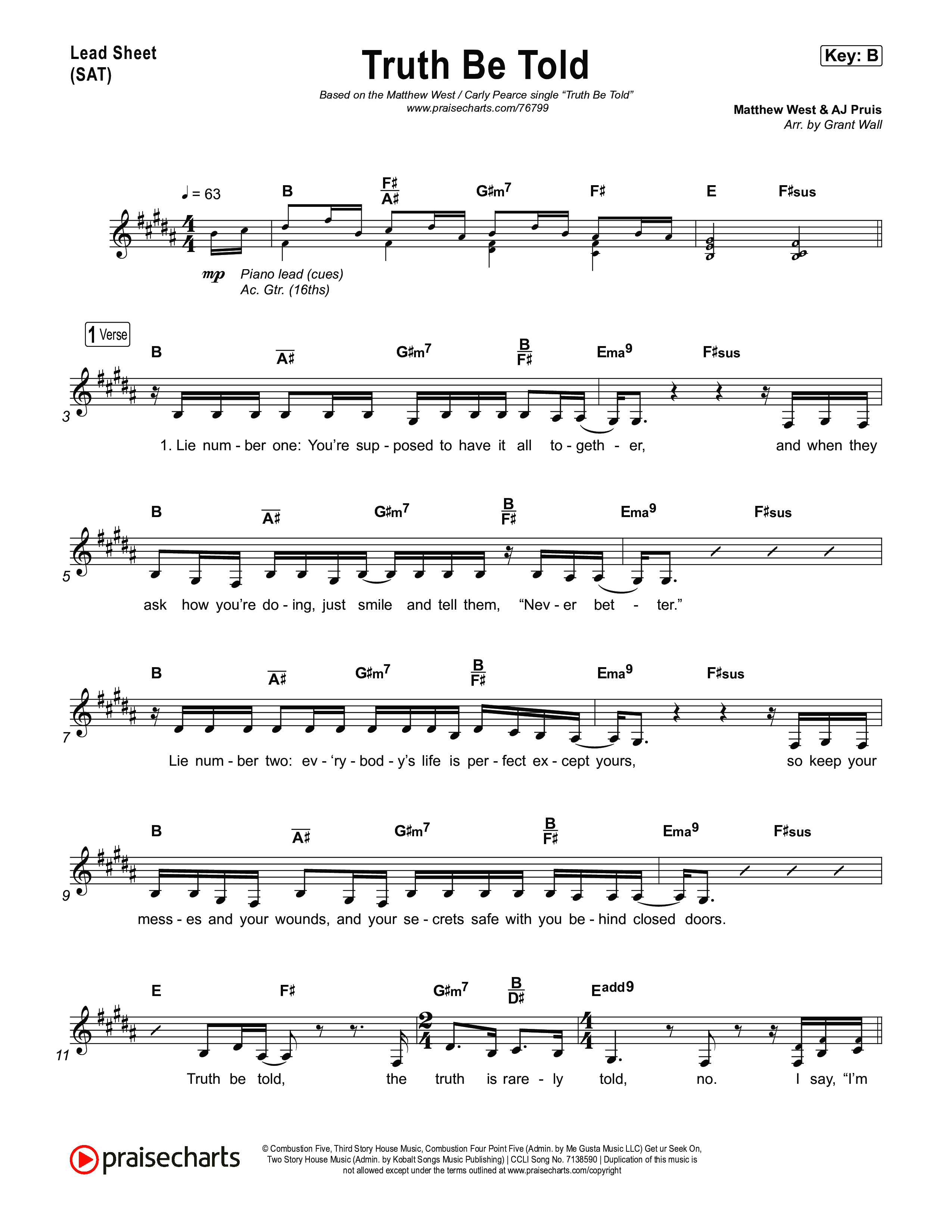 Truth Be Told Lead Sheet (SAT) (Matthew West / Carly Pearce)