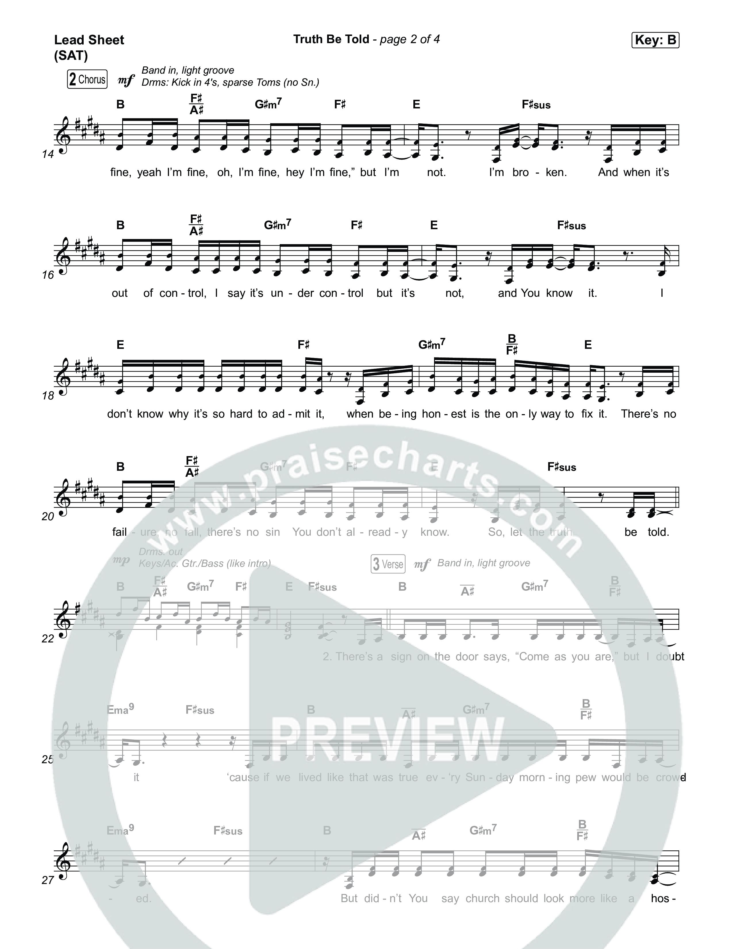 Truth Be Told Lead Sheet (SAT) (Matthew West / Carly Pearce)