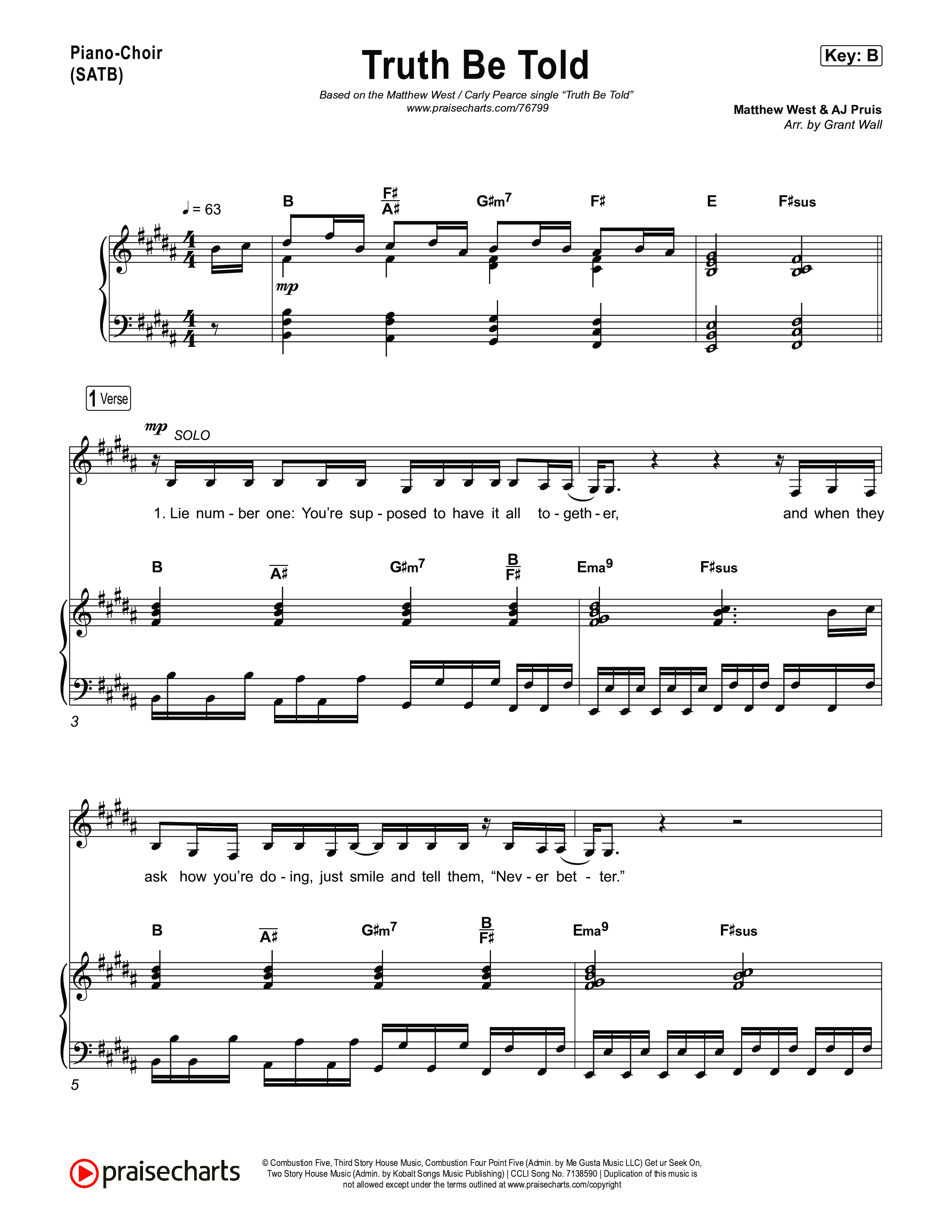 Truth Be Told Piano/Vocal Pack (Matthew West / Carly Pearce)