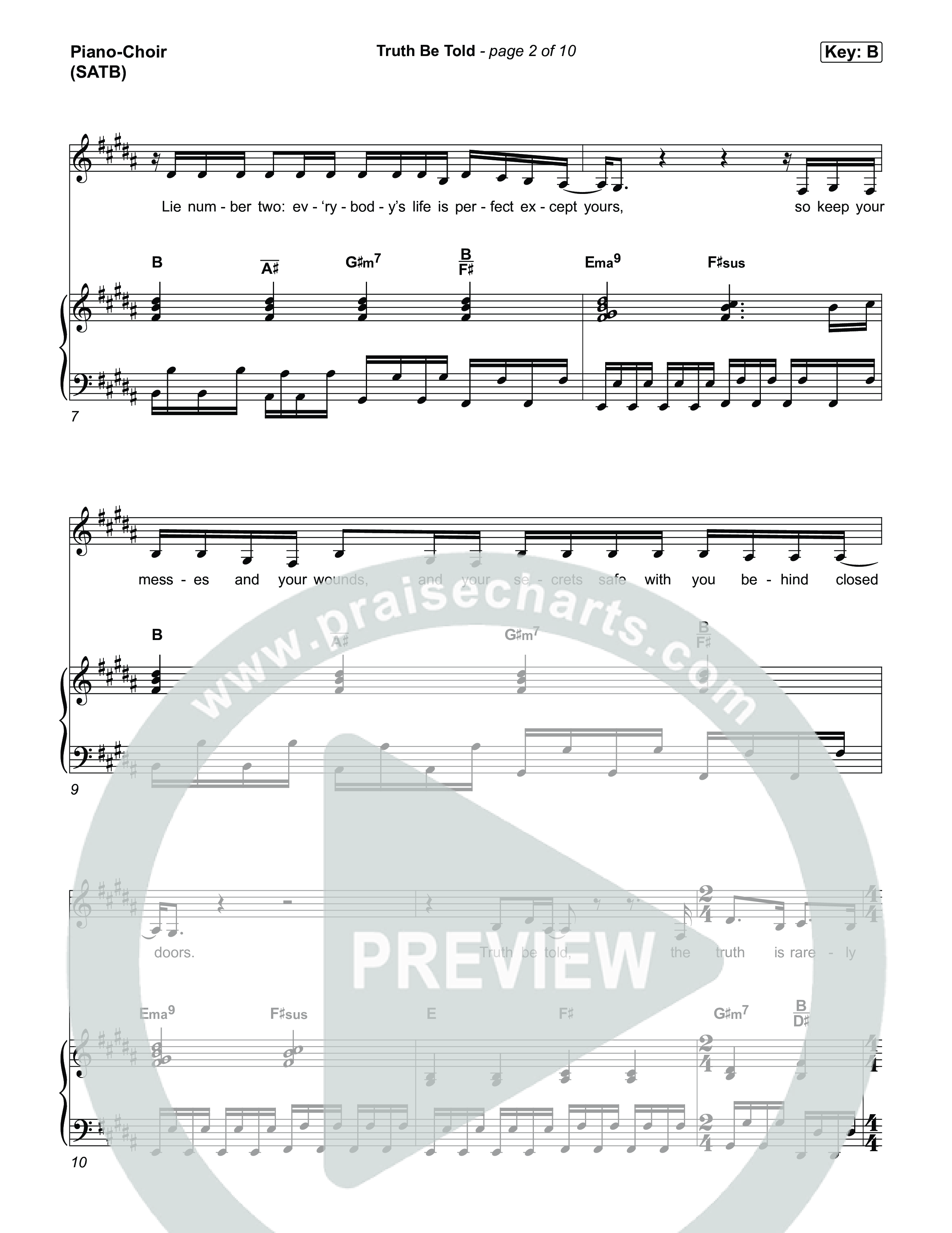 Truth Be Told Piano/Vocal Pack (Matthew West / Carly Pearce)