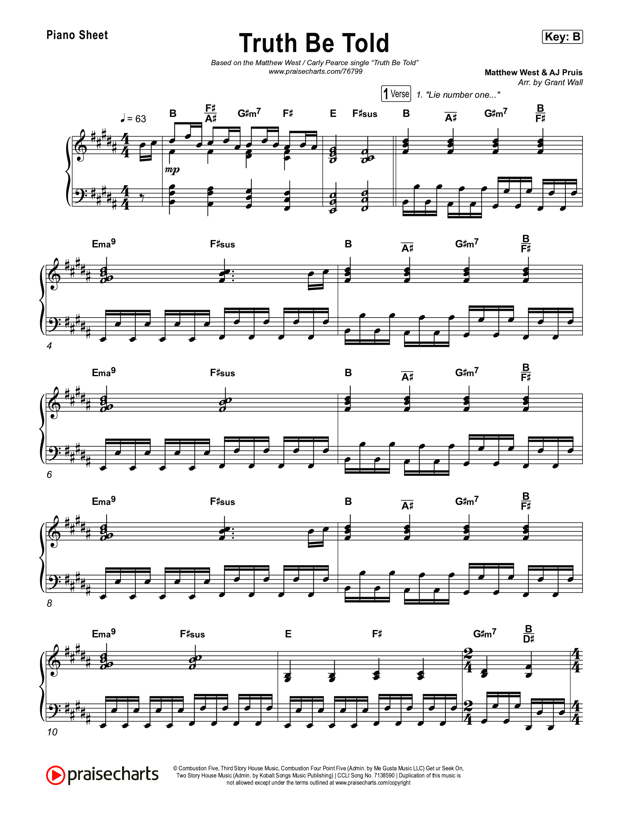 Truth Be Told Piano Sheet (Matthew West / Carly Pearce)