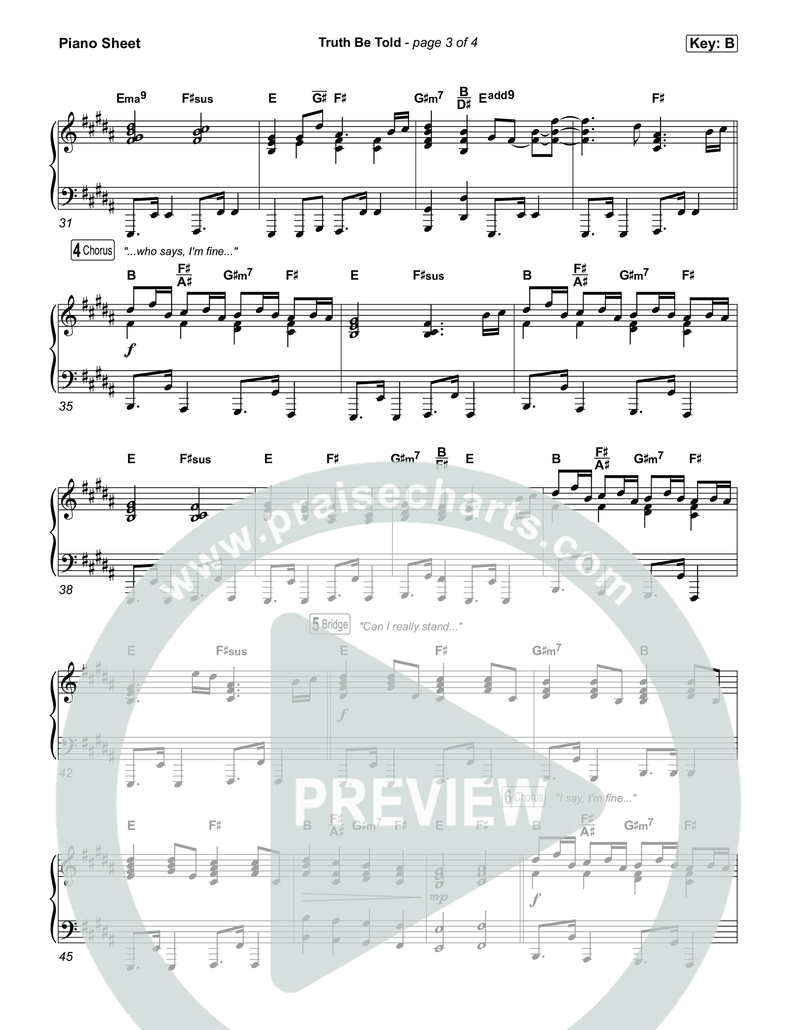 Truth Be Told Piano Sheet (Matthew West / Carly Pearce)