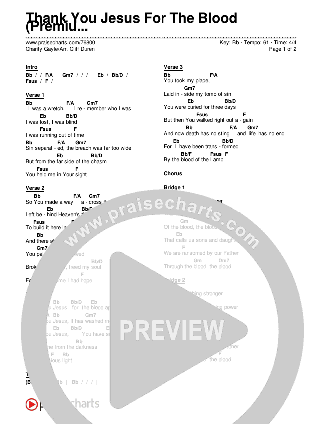 Thank You Jesus For The Blood (Choral Anthem SATB) Chords & Lyrics (Charity Gayle / Arr. Cliff Duren / Mason Brown)