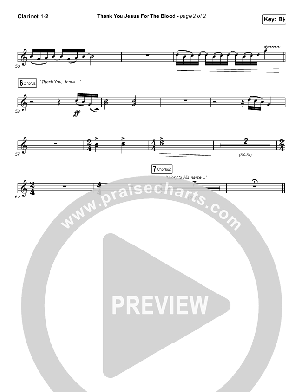 Thank You Jesus For The Blood (Choral Anthem SATB) Clarinet 1/2 (Charity Gayle / Arr. Cliff Duren / Mason Brown)