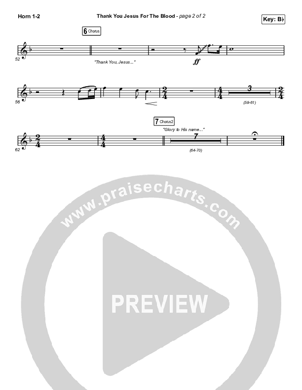Thank You Jesus For The Blood (Choral Anthem SATB) French Horn 1/2 (Charity Gayle / Arr. Cliff Duren / Mason Brown)