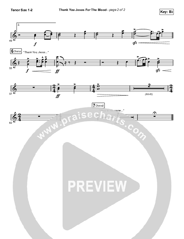 Thank You Jesus For The Blood (Choral Anthem SATB) Tenor Sax 1/2 (Charity Gayle / Arr. Cliff Duren / Mason Brown)