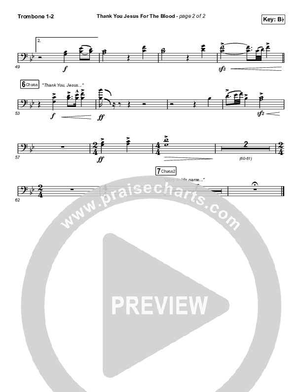 Thank You Jesus For The Blood (Choral Anthem SATB) Trombone 1/2 (Charity Gayle / Arr. Cliff Duren / Mason Brown)