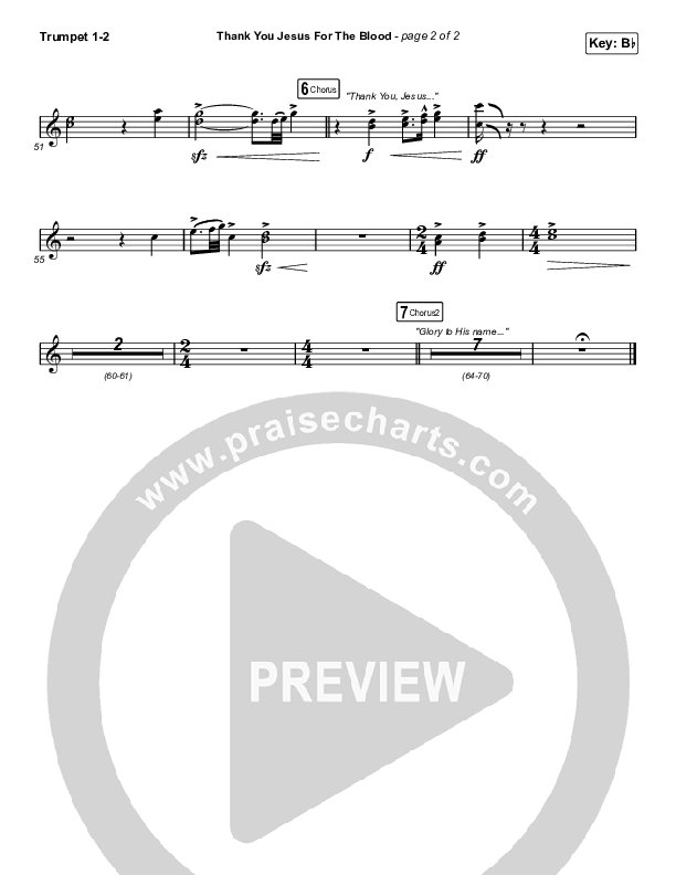 Thank You Jesus For The Blood (Choral Anthem SATB) Trumpet 1,2 (Charity Gayle / Arr. Cliff Duren / Mason Brown)