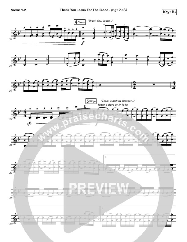 Thank You Jesus For The Blood (Choral Anthem SATB) Violin 1/2 (Charity Gayle / Arr. Cliff Duren / Mason Brown)
