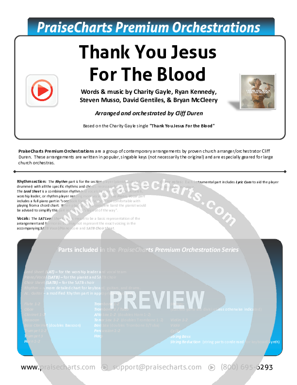 Thank You Jesus For The Blood (Choral Anthem SATB) Orchestration (with Vocals) (Charity Gayle / Arr. Cliff Duren / Mason Brown)