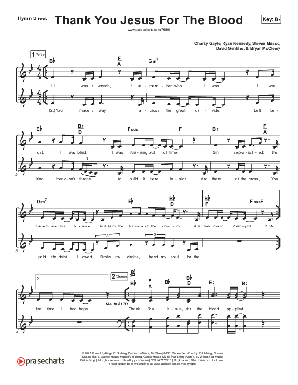 Thank You Jesus For The Blood (Choral Anthem SATB) Hymn Sheet (Charity Gayle / Arr. Cliff Duren / Mason Brown)