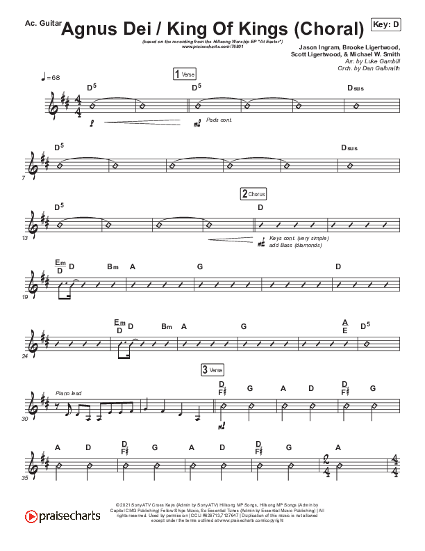 Agnus Dei / King Of Kings (Choral Anthem SATB) Acoustic Guitar (Hillsong Worship / Arr. Luke Gambill)
