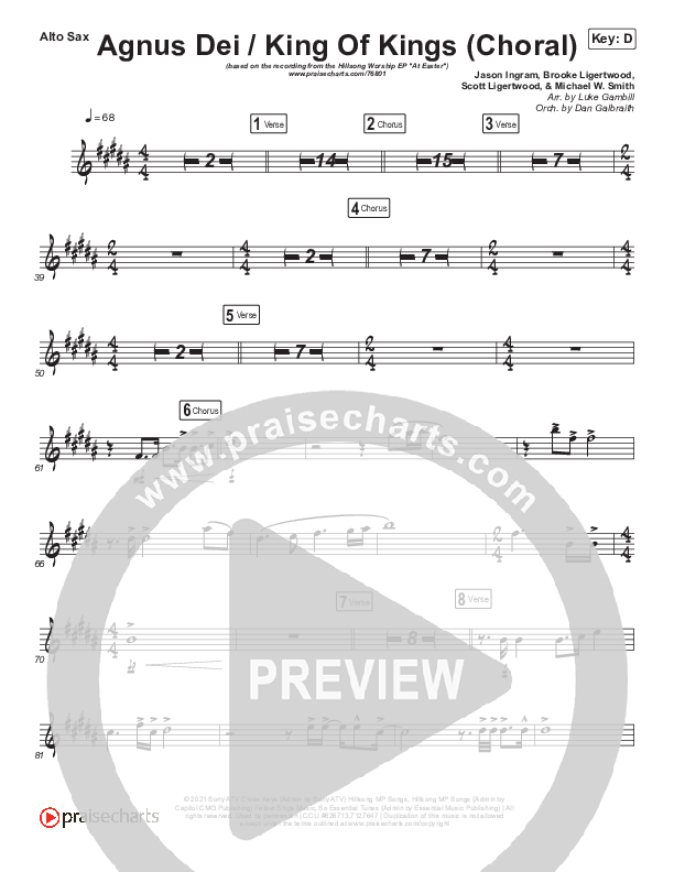 Agnus Dei / King Of Kings (Choral Anthem SATB) Alto Sax (Hillsong Worship / Arr. Luke Gambill)