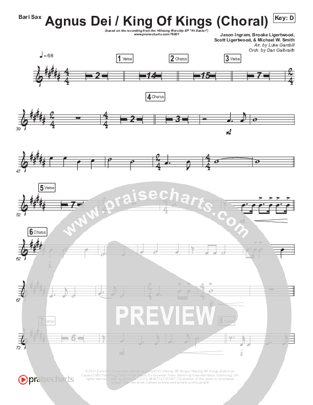 Agnus Dei / King Of Kings (Choral Anthem SATB) Bari Sax (Hillsong Worship / Arr. Luke Gambill)