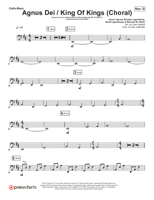 Agnus Dei / King Of Kings (Choral Anthem SATB) Cello/Bass (Hillsong Worship / Arr. Luke Gambill)