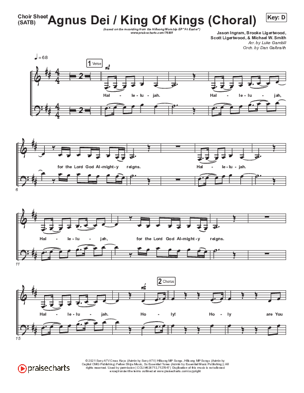 Agnus Dei / King Of Kings (Choral Anthem SATB) Choir Sheet (SATB) (Hillsong Worship / Arr. Luke Gambill)