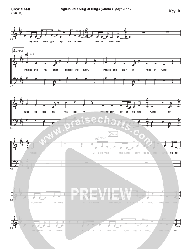 Agnus Dei / King Of Kings (Choral Anthem SATB) Choir Vocals (SATB) (Hillsong Worship / Arr. Luke Gambill)