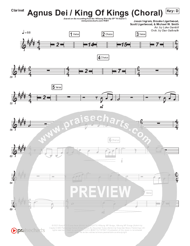 Agnus Dei / King Of Kings (Choral Anthem SATB) Clarinet (Hillsong Worship / Arr. Luke Gambill)