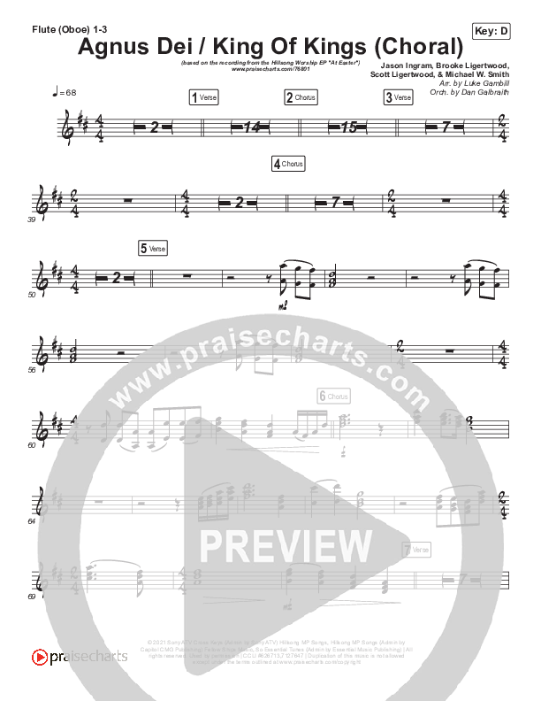 Agnus Dei / King Of Kings (Choral Anthem SATB) Flute/Oboe 1/2/3 (Hillsong Worship / Arr. Luke Gambill)