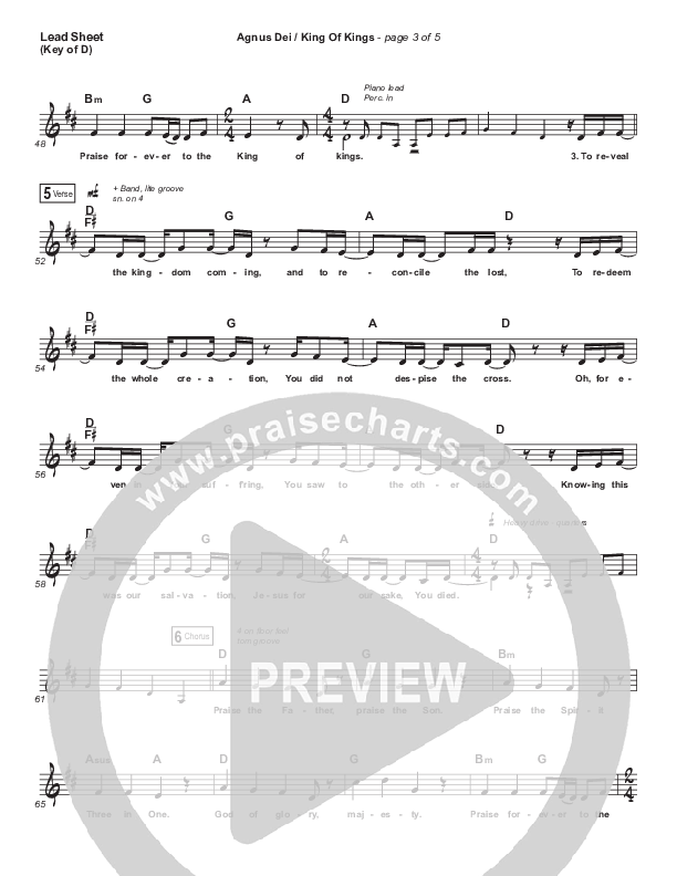 Agnus Dei / King Of Kings (Choral Anthem SATB) Lead Sheet (Melody) (Hillsong Worship / Arr. Luke Gambill)