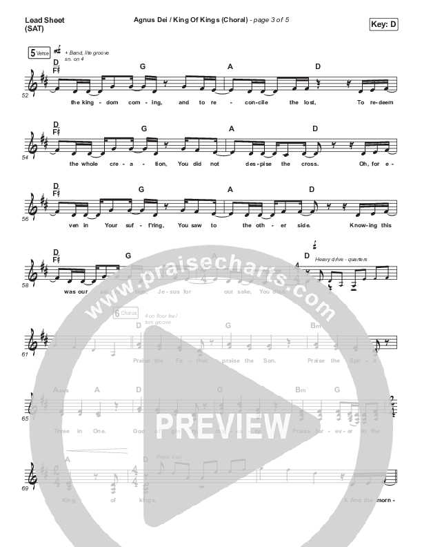 Agnus Dei / King Of Kings (Choral Anthem SATB) Lead Sheet (SAT) (Hillsong Worship / Arr. Luke Gambill)