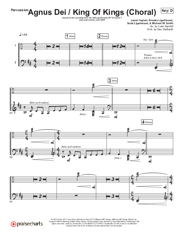 Agnus Dei / King Of Kings (Choral Anthem SATB) Percussion (Hillsong Worship / Arr. Luke Gambill)