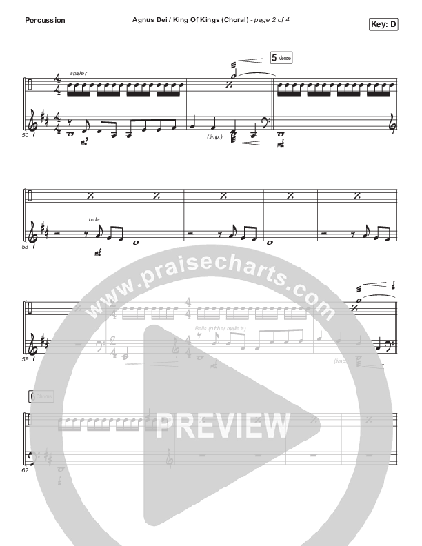 Agnus Dei / King Of Kings (Choral Anthem SATB) Percussion (Hillsong Worship / Arr. Luke Gambill)