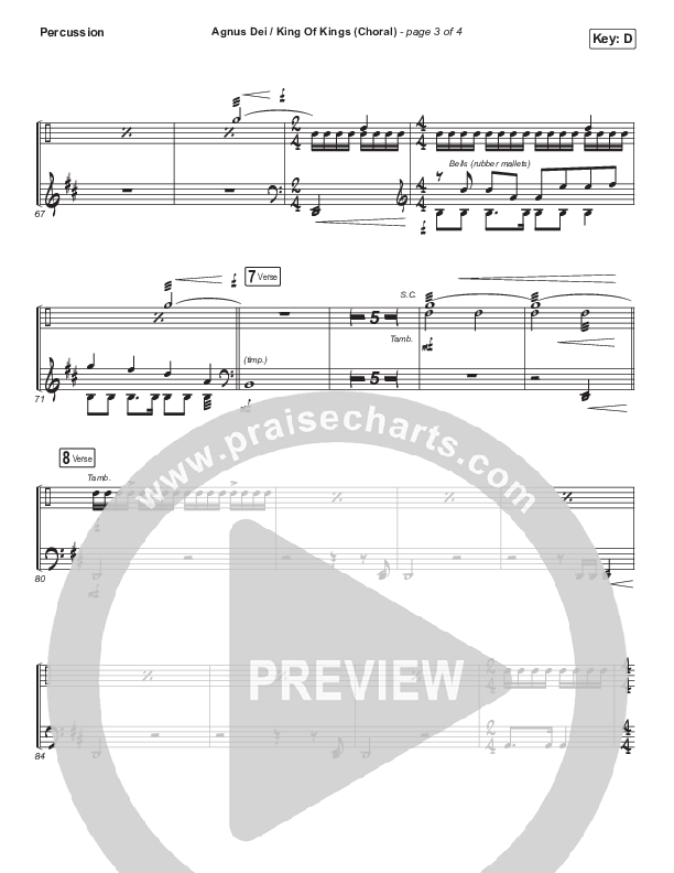 Agnus Dei / King Of Kings (Choral Anthem SATB) Percussion (Hillsong Worship / Arr. Luke Gambill)