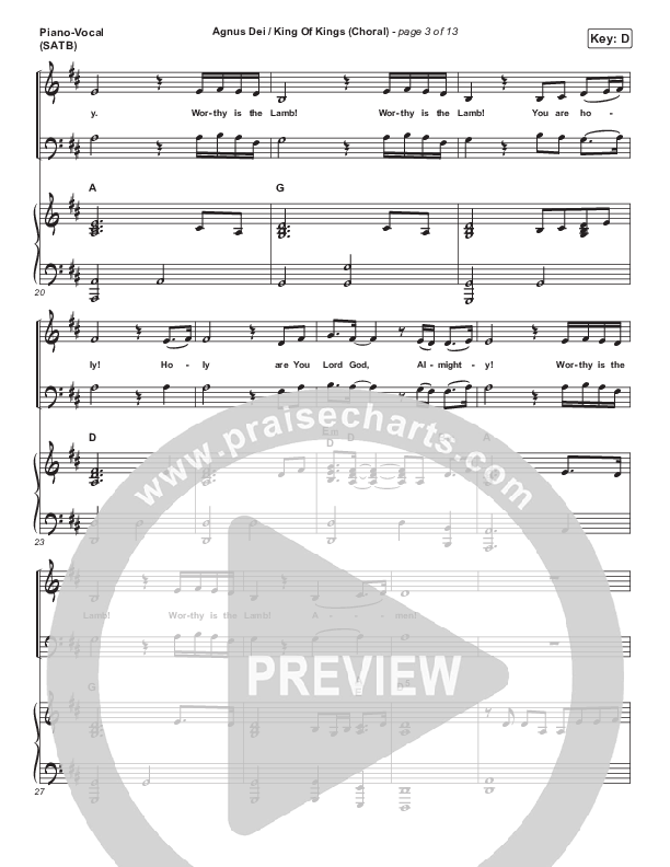 Agnus Dei / King Of Kings (Choral Anthem SATB) Piano/Vocal Pack (Hillsong Worship / Arr. Luke Gambill)