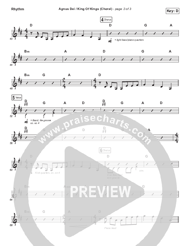 Agnus Dei / King Of Kings (Choral Anthem SATB) Rhythm Chart (Hillsong Worship / Arr. Luke Gambill)