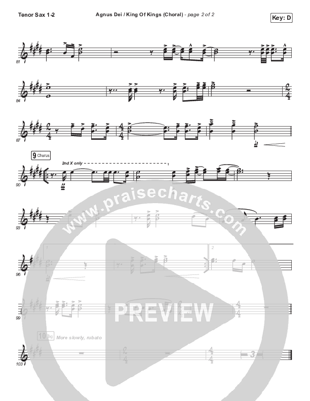 Agnus Dei / King Of Kings (Choral Anthem SATB) Tenor Sax 1/2 (Hillsong Worship / Arr. Luke Gambill)