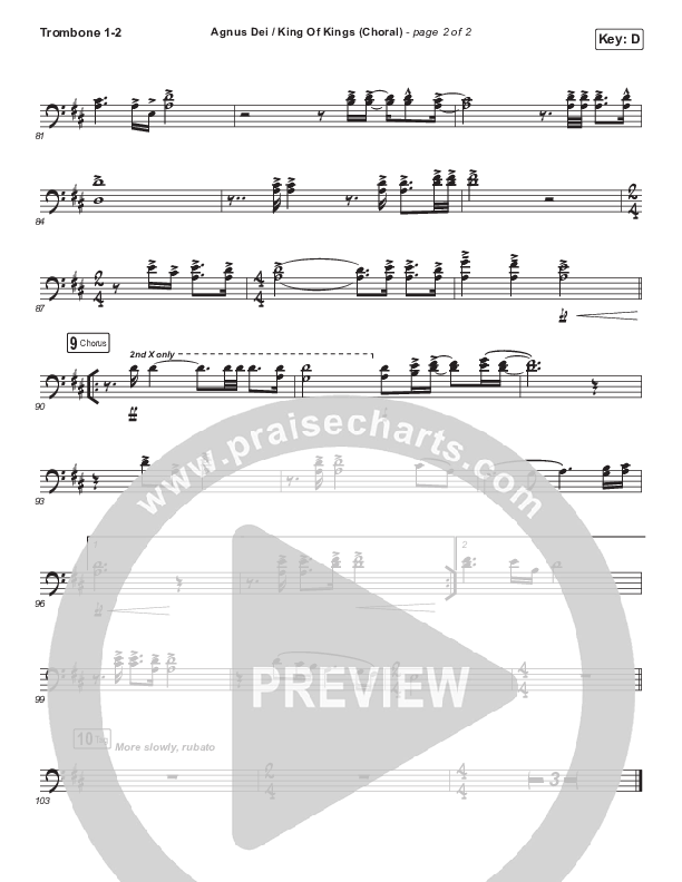 Agnus Dei / King Of Kings (Choral Anthem SATB) Trombone 1/2 (Hillsong Worship / Arr. Luke Gambill)