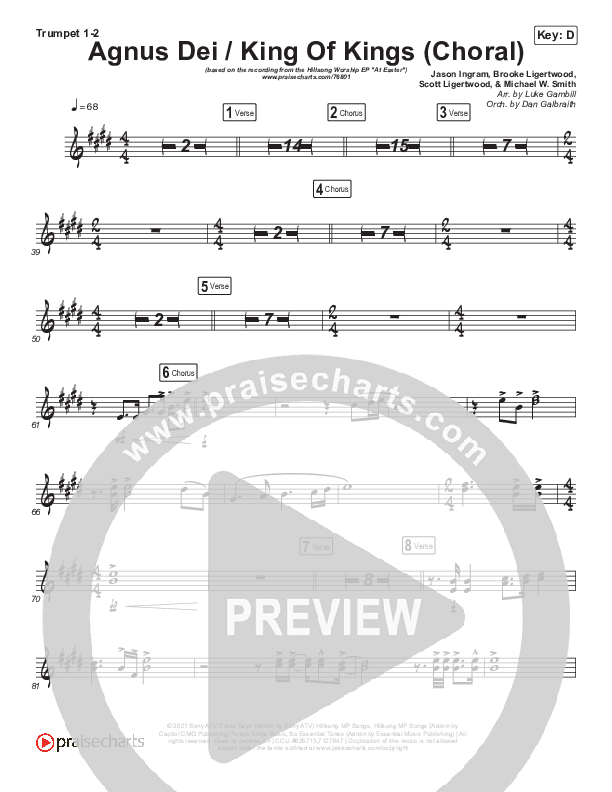 Agnus Dei / King Of Kings (Choral Anthem SATB) Trumpet 1,2 (Hillsong Worship / Arr. Luke Gambill)
