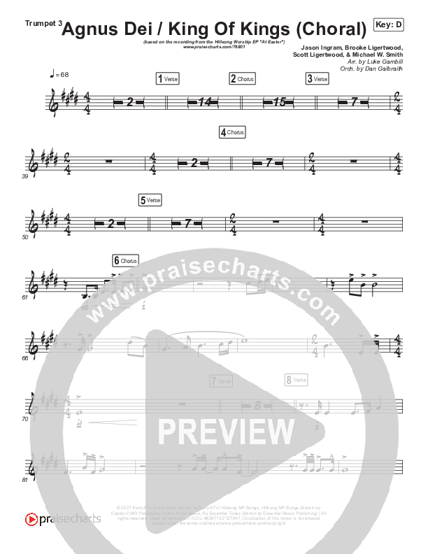 Agnus Dei / King Of Kings (Choral Anthem SATB) Trumpet 3 (Hillsong Worship / Arr. Luke Gambill)