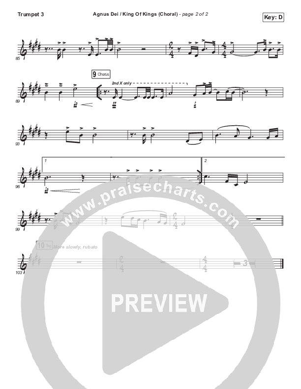 Agnus Dei / King Of Kings (Choral Anthem SATB) Trumpet 3 (Hillsong Worship / Arr. Luke Gambill)
