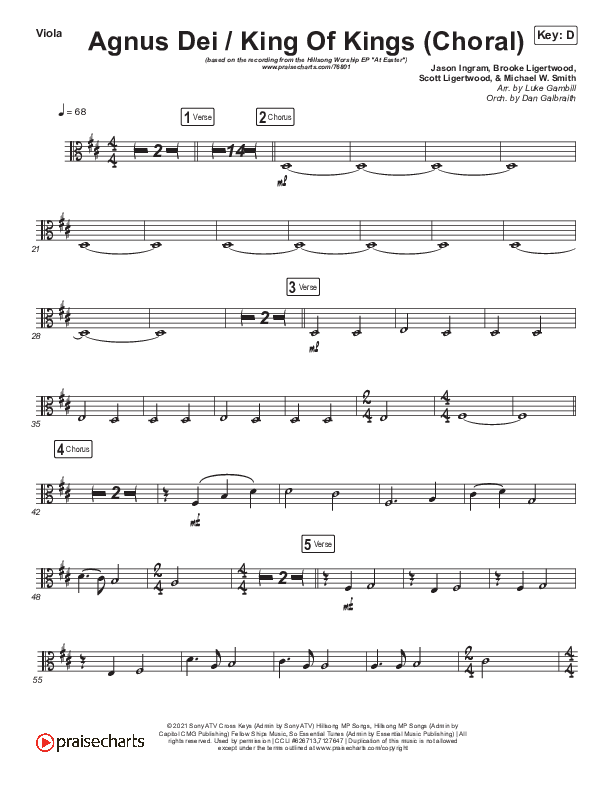 Agnus Dei / King Of Kings (Choral Anthem SATB) Viola (Hillsong Worship / Arr. Luke Gambill)