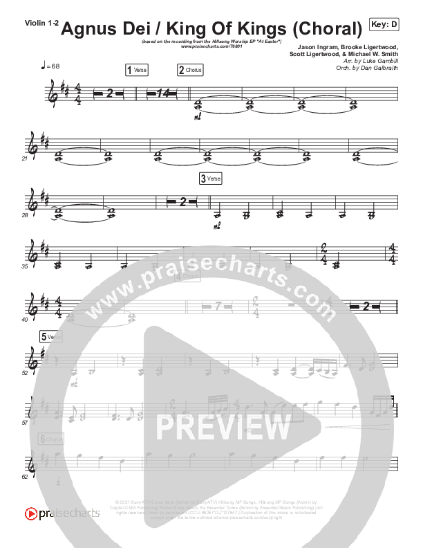 Agnus Dei / King Of Kings (Choral Anthem SATB) Violin 1/2 (Hillsong Worship / Arr. Luke Gambill)
