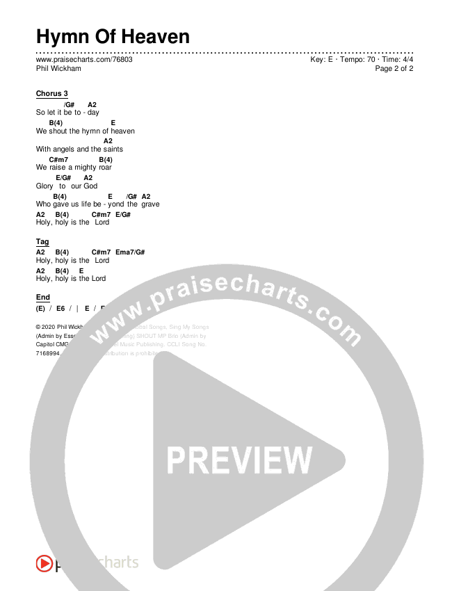 Hymn Of Heaven Chords & Lyrics (Phil Wickham)