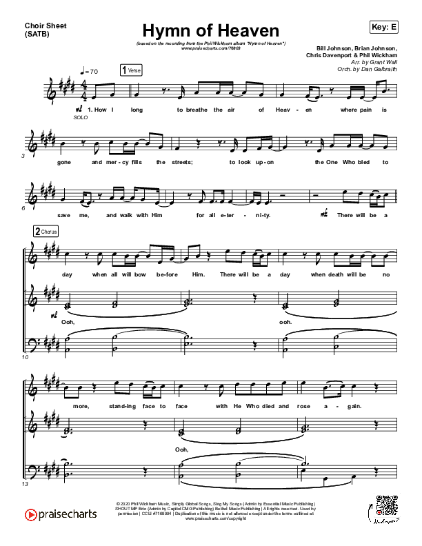 Hymn Of Heaven Vocal Sheet (SATB) (Phil Wickham)