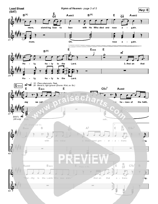 Hymn Of Heaven Lead Sheet (SAT) (Phil Wickham)