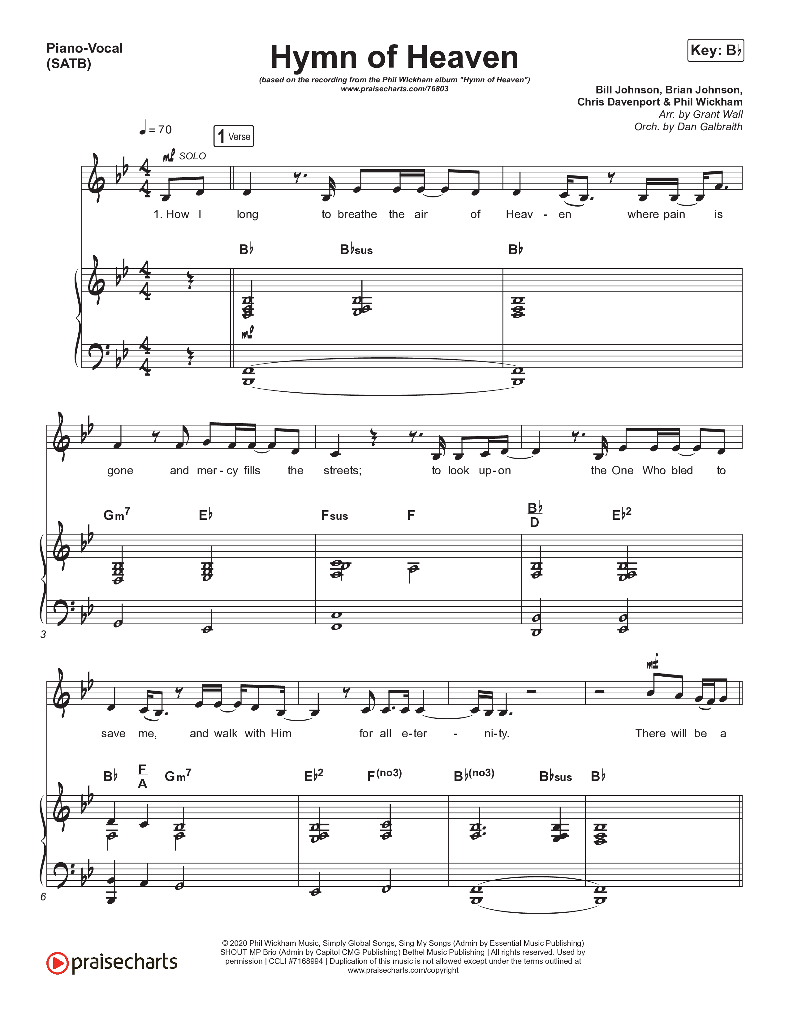 Hymn Of Heaven Piano/Vocal (SAT) (Phil Wickham)