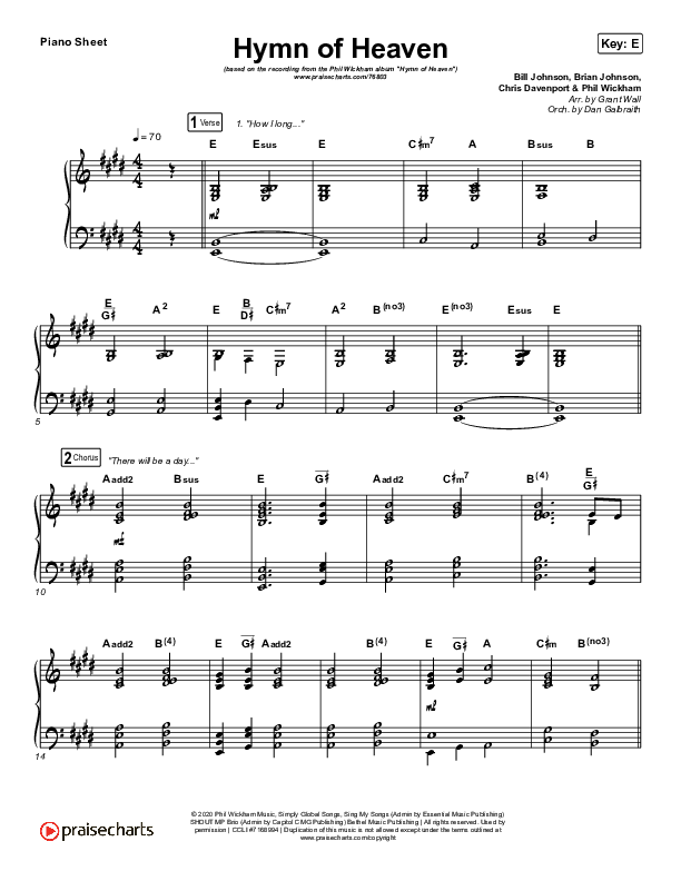 Hymn Of Heaven Piano Sheet (Phil Wickham)