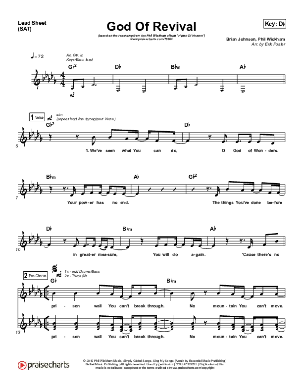 God Of Revival Lead Sheet (SAT) (Phil Wickham)