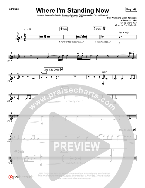 Where I'm Standing Now Bari Sax (Phil Wickham / Brandon Lake)