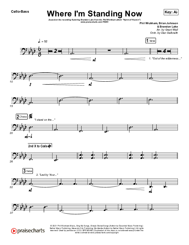 Where I'm Standing Now Cello/Bass (Phil Wickham / Brandon Lake)